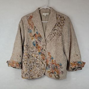 Vintage Coldwater Creek Beige Jacket with Multicolor Embroidery Size 12